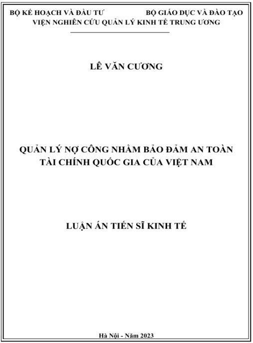 Luận án Quản lý nợ công nhằm bảo đảm an toàn tài chính quốc gia của Việt Nam