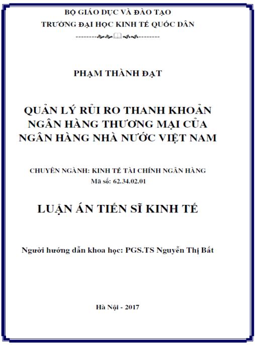 Luận án Quản lý rủi ro thanh khoản ngân hàng thương mại của Ngân hàng Nhà nước Việt Nam