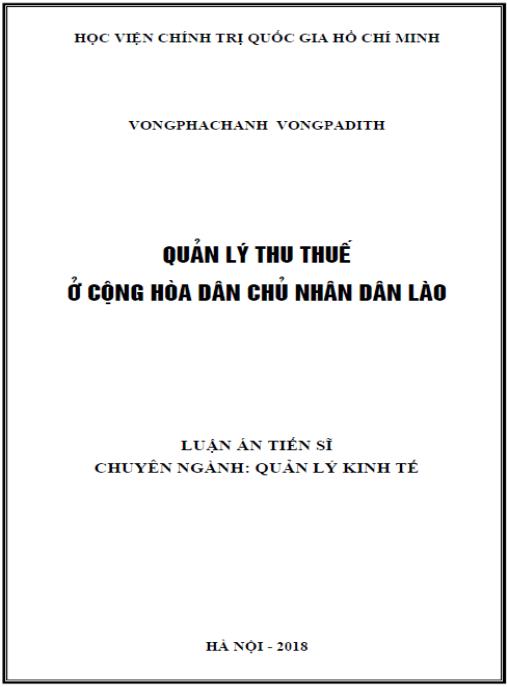 Luận án Quản lý thu thuế ở Cộng hòa Dân chủ Nhân dân Lào