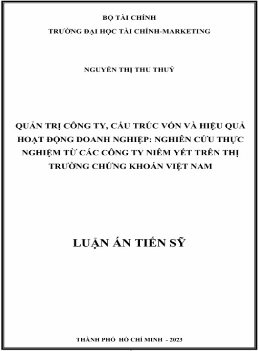 Luận án Quản trị công ty, cấu trúc vốn và hiệu quả hoạt động doanh nghiệp: Nghiên cứu thực nghiệm từ các công ty niêm yết trên thị trường chứng khoán Việt Nam