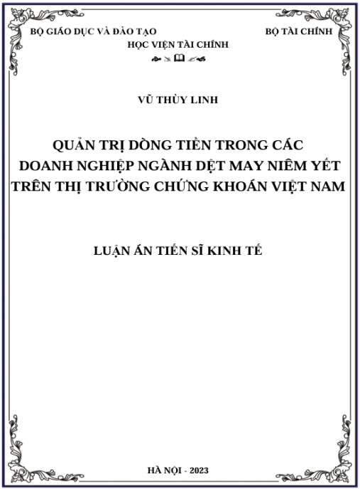 Luận án Quản trị dòng tiền trong các doanh nghiệp dệt may niêm yết trên thị trường chứng khoán Việt Nam