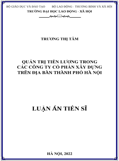 Luận án Quản trị tiền lương trong các công ty cổ phần xây dựng trên địa bàn thành phố Hà Nội