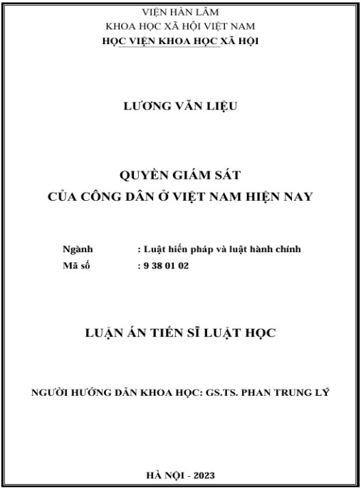 Luận án Quyền giám sát của công dân ở Việt Nam hiện nay