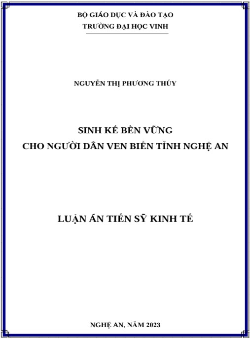 Luận án Sinh kế bền vững cho người dân ven biển tỉnh Nghệ An