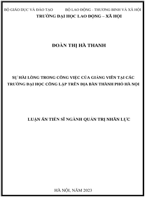 Luận án Sự hài lòng trong công việc của giảng viên tại các trường đại học công lập trên địa bàn thành phố Hà Nội