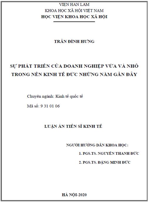 Luận án Sự phát triển của doanh nghiệp vừa và nhỏ trong nền kinh tế Đức những năm gần đây