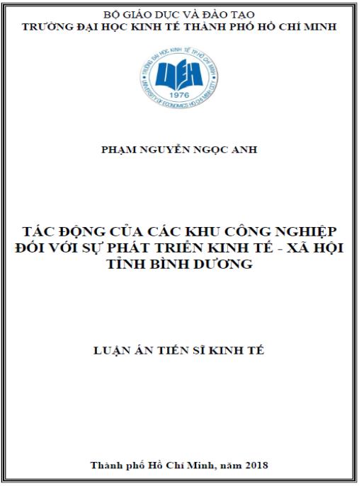 Luận án Tác động của các khu công nghiệp đối với sự phát triển kinh tế – xã hội tỉnh Bình Dương