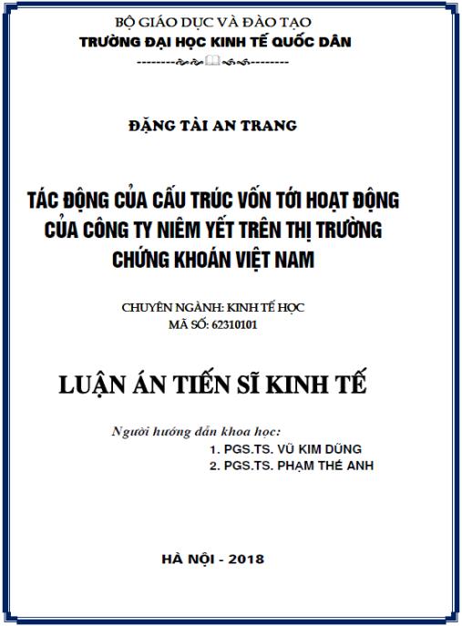 Luận án Tác động của cấu trúc vốn tới hoạt động của công ty niêm yết trên thị trường chứng khoán Việt Nam