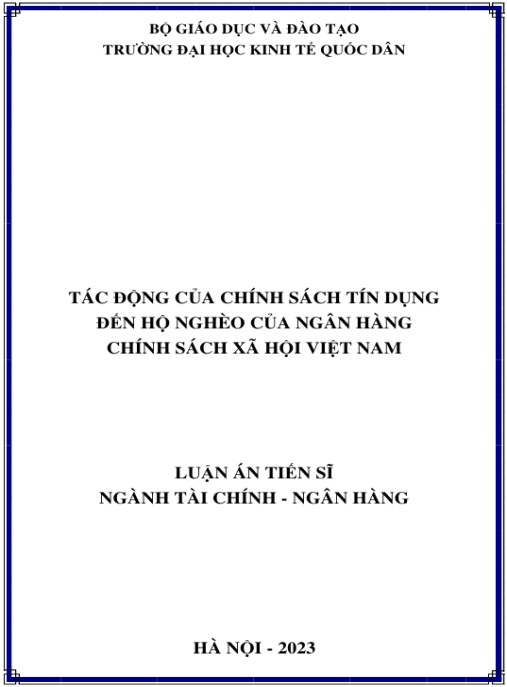 Luận án Tác động của chính sách tín dụng đến hộ nghèo của Ngân hàng Chính sách xã hội Việt Nam