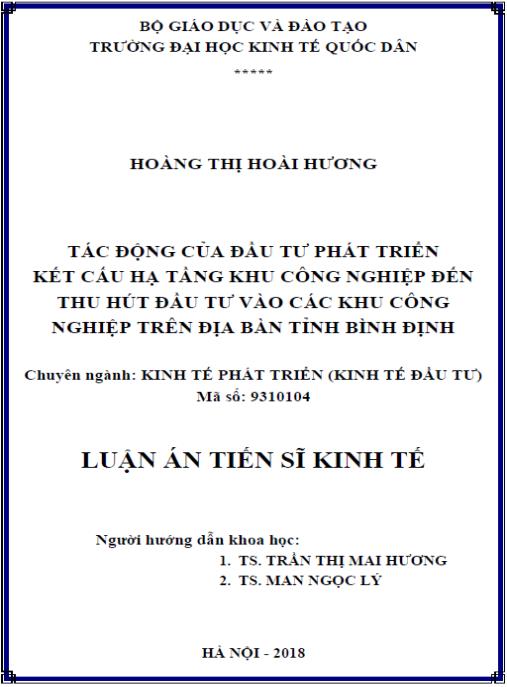 Luận án Tác động của đầu tư phát triển kết cấu hạ tầng khu công nghiệp đến thu hút đầu tư vào các khu công nghiệp trên địa bàn tỉnh Bình Định
