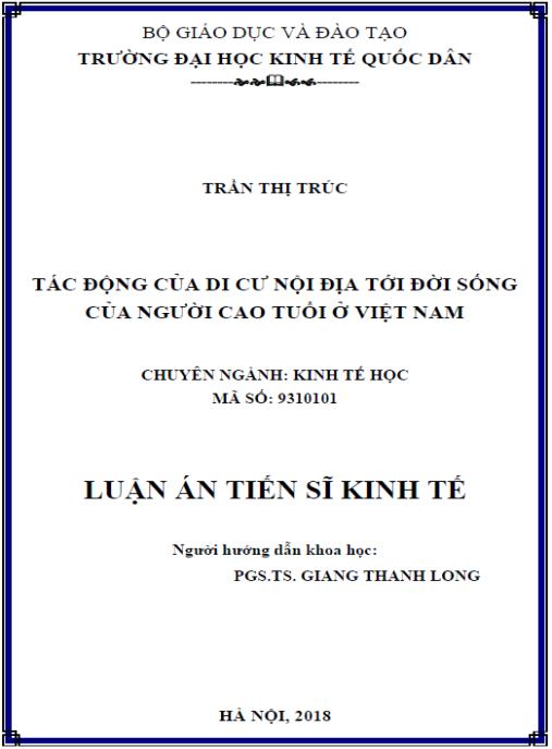 Luận án Tác động của di cư nội địa tới đời sống người cao tuổi Việt Nam