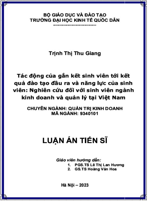 Luận án Tác động của gắn kết sinh viên đến các kết quả đào tạo đầu ra và năng lực sinh viên – Nghiên cứu đối với sinh viên ngành kinh doanh và quản trị tại Việt Nam