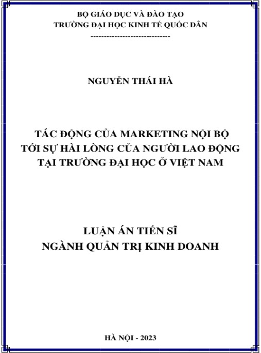 Luận án Tác động của marketing nội bộ tới sự hài lòng của người lao động tại trường đại học ở Việt Nam
