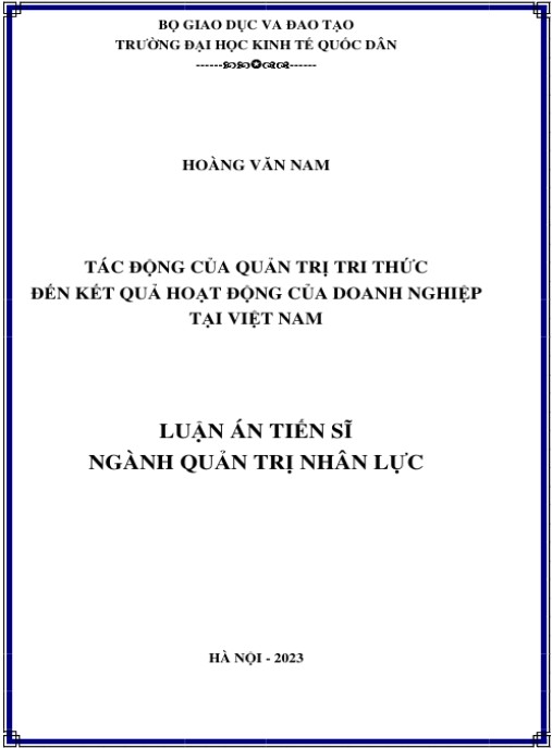 Luận án Tác động của quản trị tri thức tới kết quả hoạt động của các doanh nghiệp Việt Nam