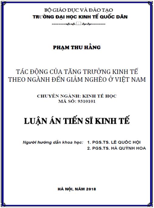 Luận án Tác động của tăng trưởng kinh tế theo ngành đến giảm nghèo ở Việt Nam