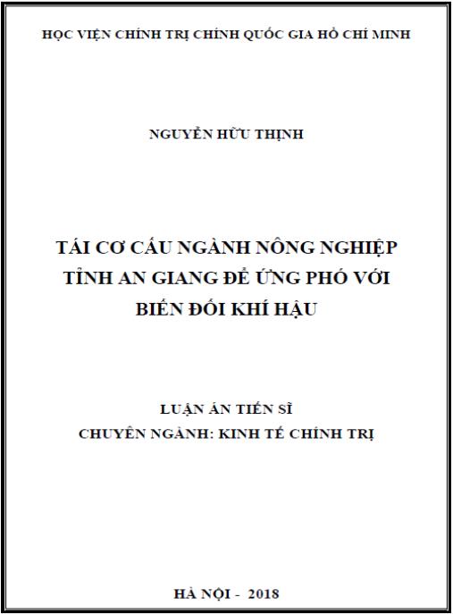 Luận án Tái cơ cấu ngành nông nghiệp tỉnh An Giang để ứng phó với biến đổi khí hậu