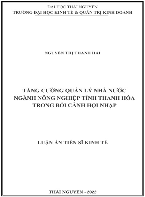 Luận án Tăng cường quản lý nhà nước ngành nông nghiệp tỉnh Thanh Hoá trong bối cảnh hội nhập