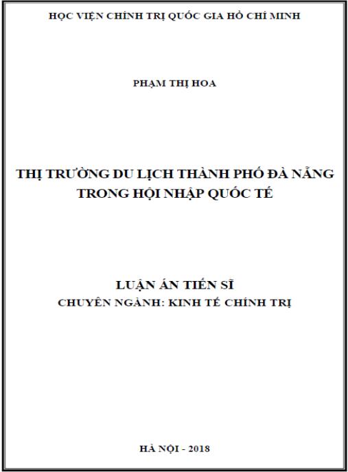 Luận án Thị trường du lịch thành phố Đà Nẵng trong hội nhập quốc tế