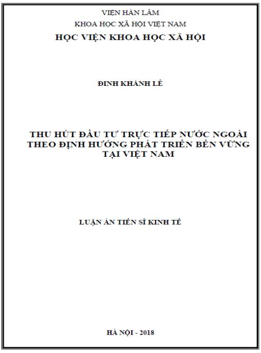 Luận án Thu hút đầu tư trực tiếp nước ngoài theo định hướng phát triển bền vững ở Việt Nam