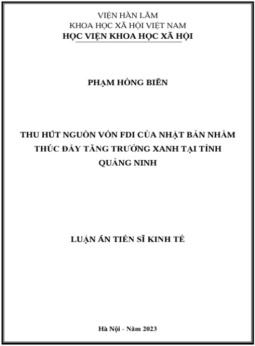 Luận án Thu hút nguồn vốn FDI của Nhật Bản nhằm thúc đẩy tăng trưởng xanh tại tỉnh Quảng Ninh