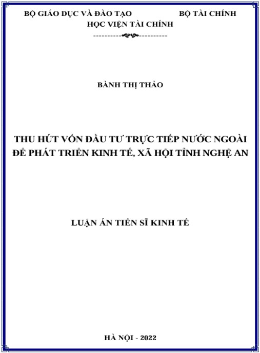 Luận án Thu hút vốn đầu tư trực tiếp nước ngoài để phát triển kinh tế xã hội tỉnh Nghệ An