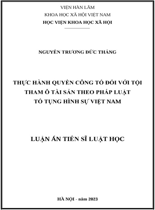 Luận án Thực hành quyền công tố đối với tội Tham ô tài sản theo pháp luật Tố tụng Hình sự Việt Nam