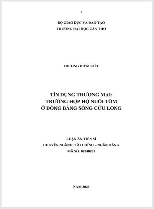 Luận án Tín dụng thương mại: Trường hợp các hộ nuôi tôm ở đồng bằng sông Cửu Long