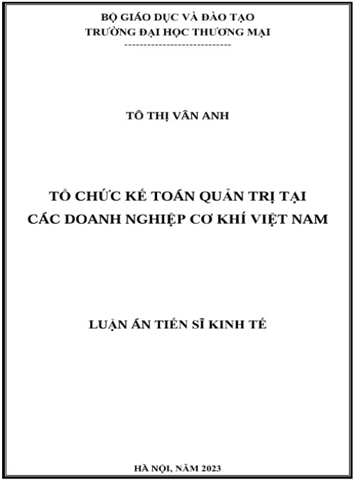 Luận án Tổ chức kế toán quản trị tại các doanh nghiệp cơ khí Việt Nam