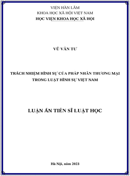 Luận án Trách nhiệm hình sự của pháp nhân thương mại trong luật hình sự việt nam
