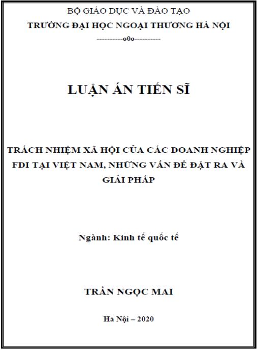 Luận án Trách nhiệm xã hội của các doanh nghiệp FDI tại Việt Nam, những vấn đề đặt ra và giải pháp
