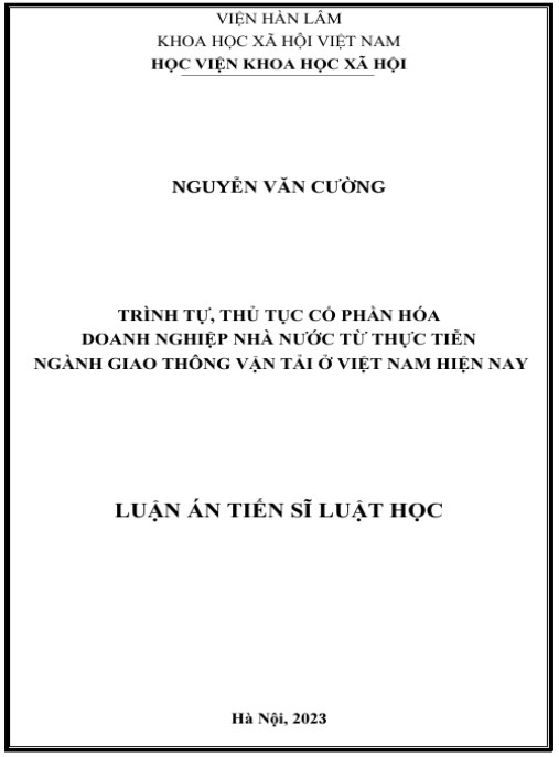 Luận án Trình tự, thủ tục cổ phần hóa doanh nghiệp Nhà nước từ thực tiễn ngành giao thông vận tải ở Việt Nam hiện nay