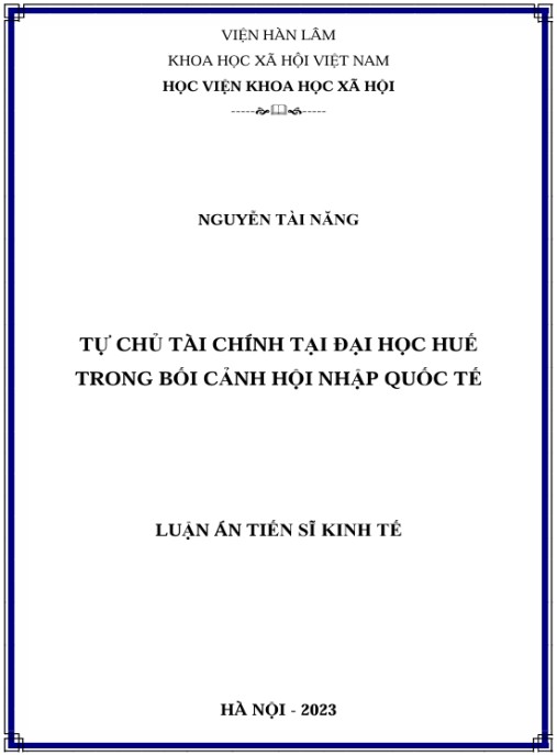 Luận án Tự chủ tài chính tại Đại học Huế trong bối cảnh hội nhập quốc tế