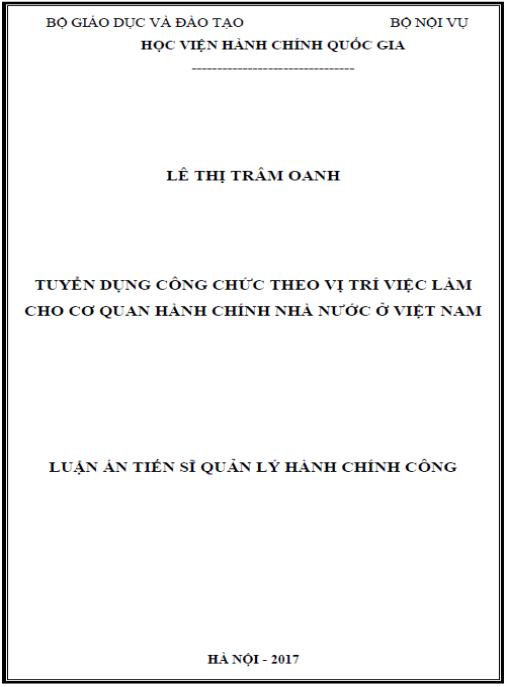 Luận án Tuyển dụng công chức theo vị trí việc làm cho cơ quan hành chính nhà nước ở Việt Nam
