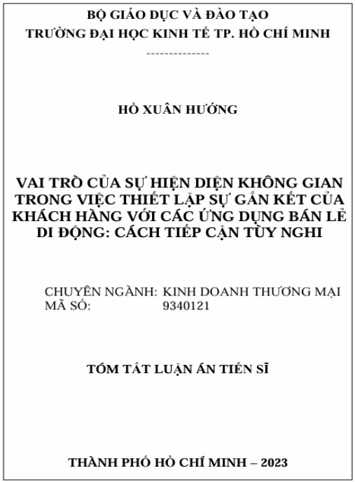 Luận án Vai trò của sự hiện diện không gian trong việc thiết lập sự gắn kết của khách hàng trong các ứng dụng bán lẻ di động: Cách tiếp cận tùy nghi
