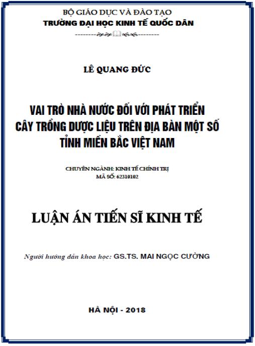 Luận án Vai trò nhà nước đối với phát triển cây trồng dược liệu trên địa bàn một số tỉnh miền Bắc Việt Nam