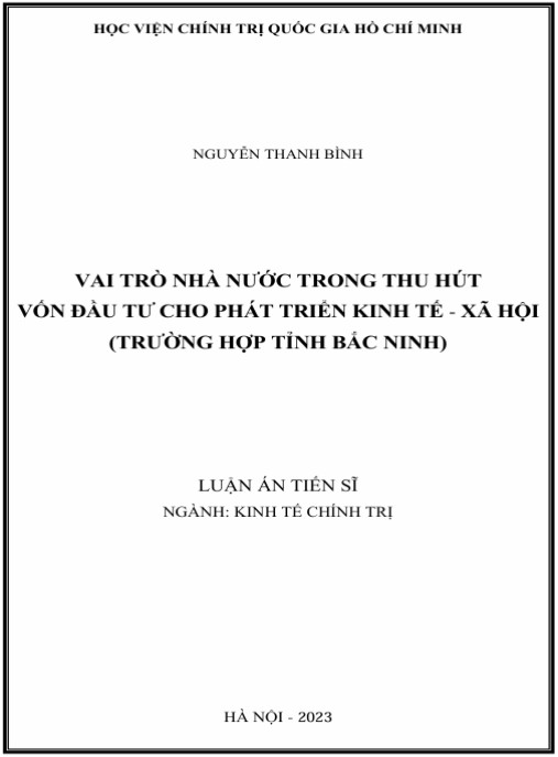 Luận án Vai trò nhà nước trong thu hut vốn đầu tư cho phát triển kinh tế – xã hội (trường hợp tỉnh Bắc Ninh)