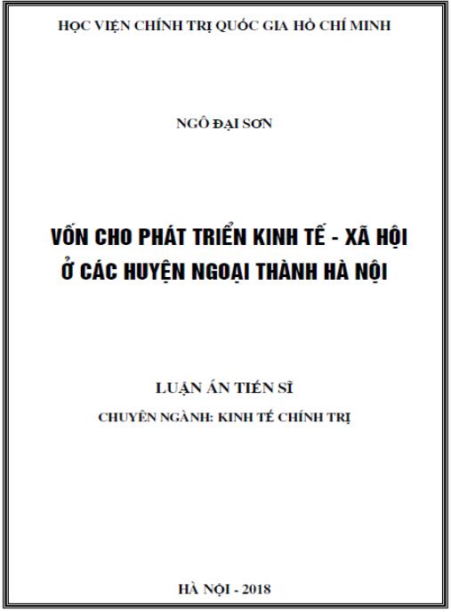 Luận án Vốn cho phát triển kinh tế – xã hội ở các huyện ngoại thành Hà Nội