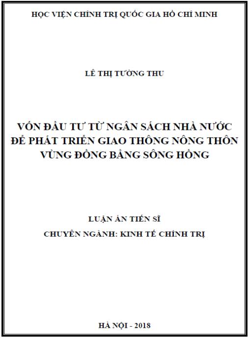 Luận án Vốn đầu tư từ ngân sách Nhà nước để phát triển giao thông nông thôn vùng Đồng bằng sông Hồng