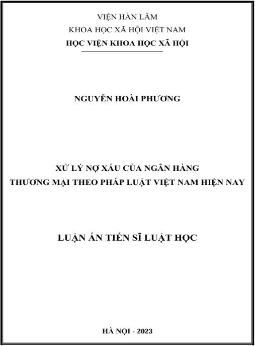 Luận án Xử lý nợ xấu của ngân hàng thương mại theo pháp luật Việt Nam hiện nay
