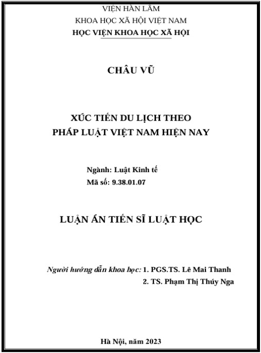 Luận án Xúc tiến du lịch theo pháp luật Việt Nam hiện nay