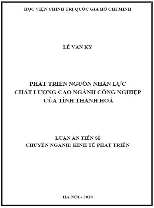 Luận án phát triển nguồn nhân lực chất lượng cao ngành công nghiệp của tỉnh Thanh Hóa