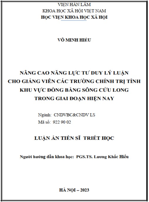 Luận án Nâng cao năng lực tư duy lý luận cho đội ngũ giảng viên các trường chính trị tỉnh khu vực Đồng bằng sông Cửu Long trong giai đoạn hiện nay