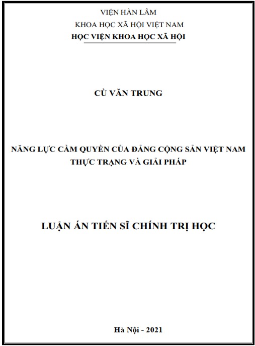 Luận án Năng lực Cầm quyền của Đảng Cộng sản Việt Nam – Thực trạng và Giải pháp
