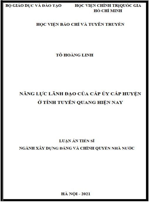 Luận án Năng lực lãnh đạo của cấp ủy cấp huyện ở tỉnh Tuyên Quang hiện nay