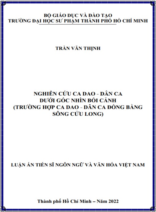 Luận án Nghiên cứu ca dao – dân ca dưới góc nhìn bối cảnh (Trường hợp ca dao – dân ca Đồng bằng sông Cửu Long)