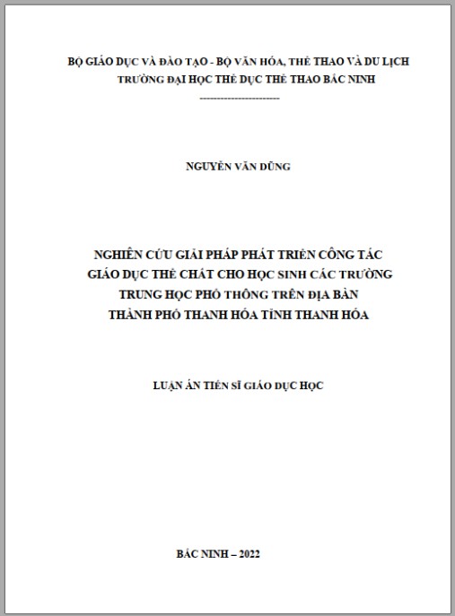Luận án Nghiên cứu giải pháp phát triển công tác Giáo dục thể chất cho học sinh các trường THPT trên địa bàn Tp. Thanh Hóa – tỉnh Thanh Hóa.