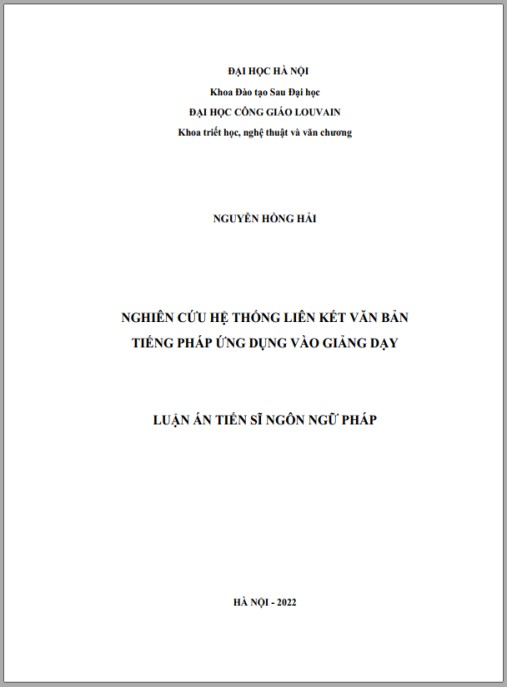 Luận án Nghiên cứu hệ thống liên kết văn bản tiếng Pháp ứng dụng vào giảng dạy
