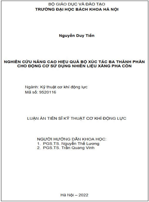 Luận án Nghiên cứu nâng cao hiệu quả bộ xúc tác ba thành phần cho động cơ sử dụng nhiên liệu xăng pha cồn