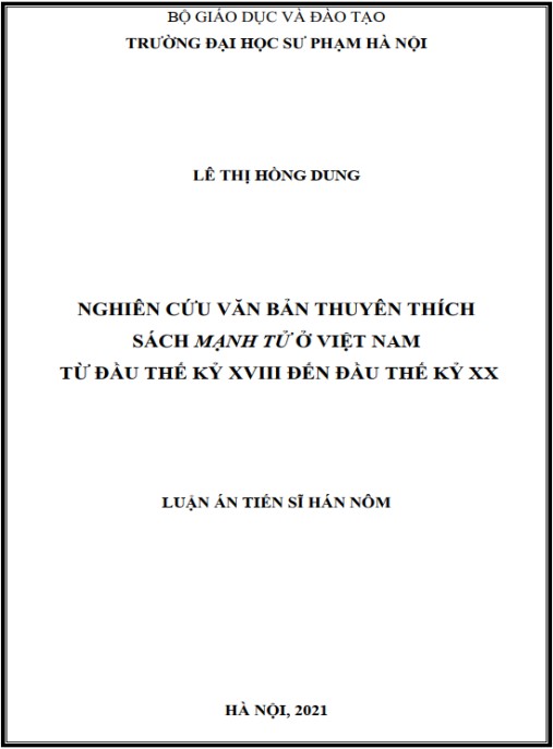 Luận án Nghiên cứu văn bản thuyên thích sách Mạnh Tử ở Việt Nam từ đầu thế kỷ XVIII đến đầu thế kỷ XX