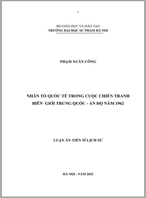 Luận án Nhân tố quốc tế trong cuộc chiến tranh biên giới Trung Quốc – Ấn Độ năm 1962
